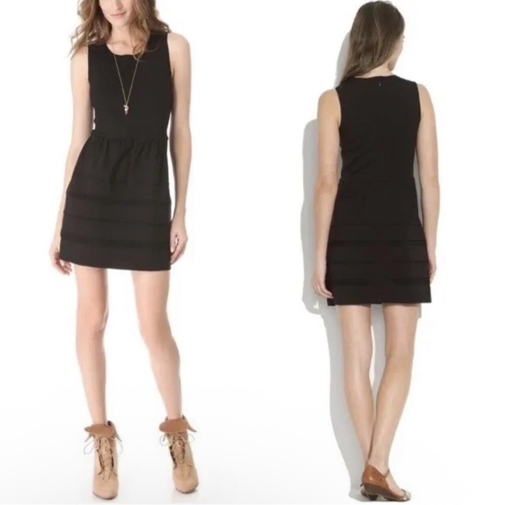 Madewell Silhouette Black Large Scuba Stretch Sleeveless Ponte Dress Raw Edge - Picture 11 of 15